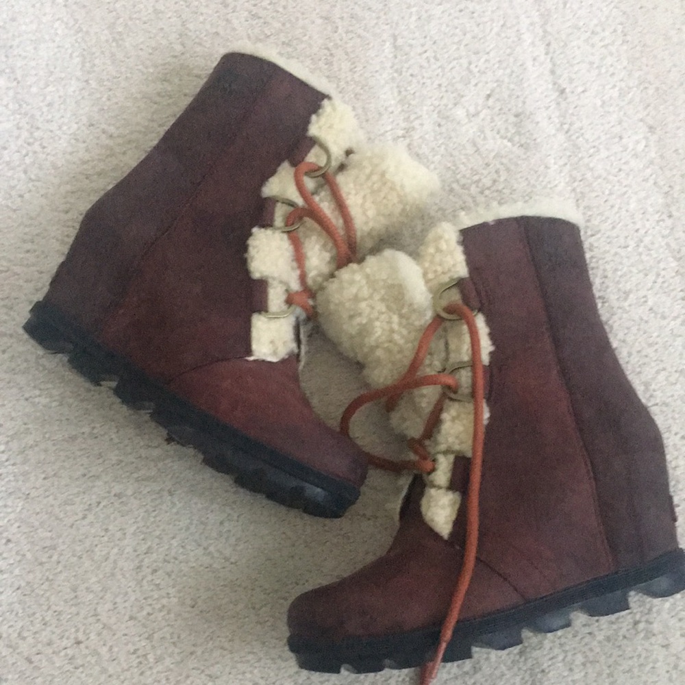 Sorel Women's Dark Brown Shearling Wedge Boots